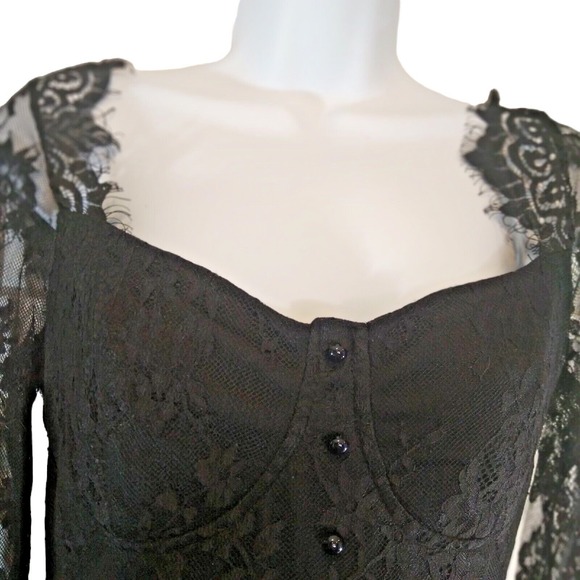 Eilly Bazar Dress Womans  XS Black Floral Lace Lined Zipper in Back Scallop Hem - Picture 2 of 7